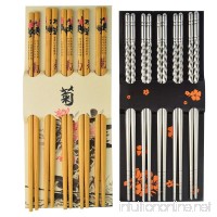 cnomg Premium Quality 10 Pairs Reusable Chopsticks Set Include 5 Pairs Metal Stainless Steel Spiral Chopsticks and 5 Pairs Bamboo Chopsticks 8.8 Inches - B07DGC83ZY